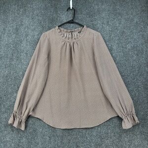 Adrianna Papell Beige & Pink Long Sleeve High Neck Ruffle Top Women’s L Classic